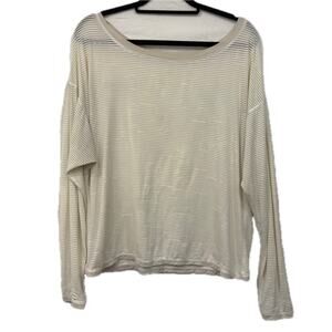 Lululemon Lean In Long Sleeve Striped Sheer Mesh Top Size 8 Green White FLAW